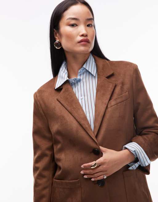 4th + Reckless Plus - Blazer sartoriale in camoscio sintetico cammello con tasca sul davanti in coordinato, 4 di 4
