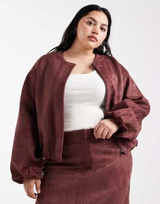 4th & Reckless Plus - Bomberjacke aus Wildlederimitat in Burgunderrot, Kombiteil-Grau