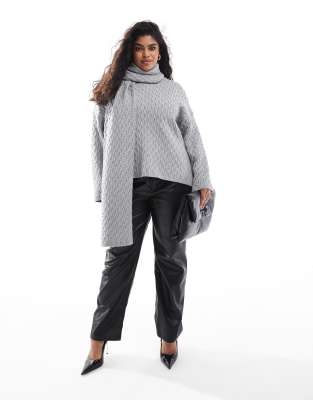 4th & Reckless Plus 4th & Reckless Plus cable knit jumper with scarf in grey