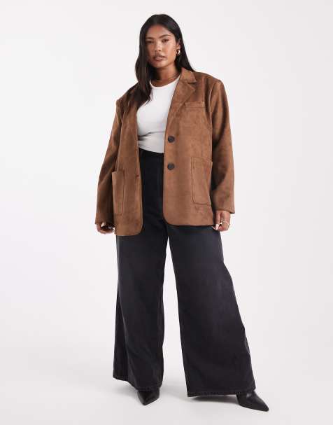 4th & Reckless Plus faux suede pocket front tailored blazer in camel