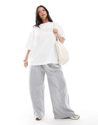 4th & Reckless Plus Cotton Crochet Logo Oversized T-shirt In White