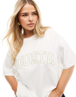 4th & Reckless Plus crochet logo oversized t-shirt in white