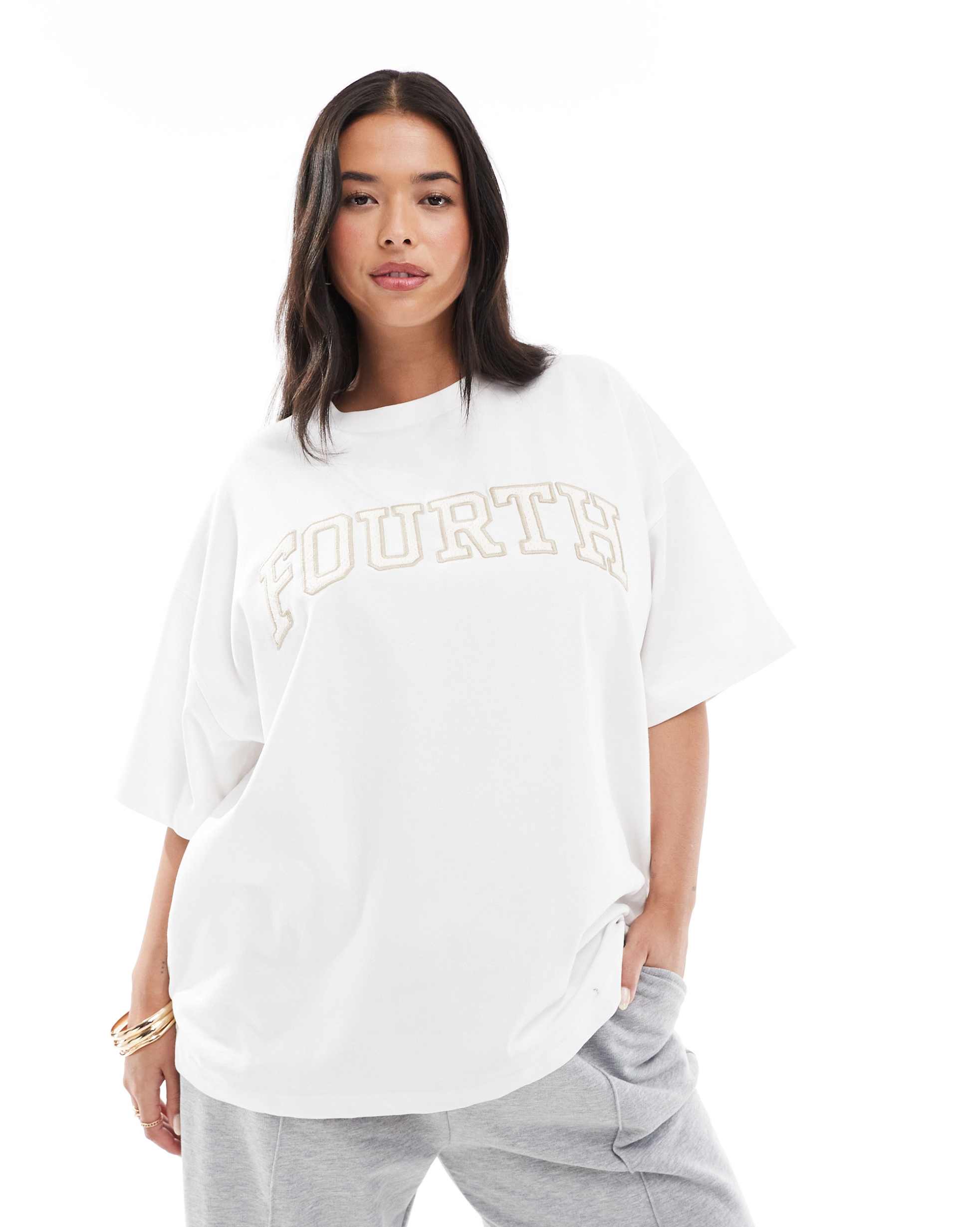 4th & reckless plus crochet logo oversized t-shirt in white