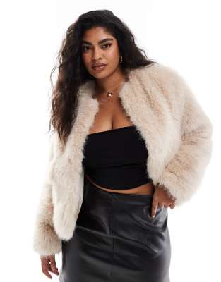 cropped faux fur pocket detail jacket in beige-Neutral