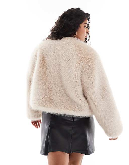 4th & Reckless Plus cropped faux fur pocket detail jacket in 4th & Reckless Plus cropped faux fur pocket detail jacket in