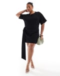 [4th & Reckless Plus] 4th & Reckless Plus drape detail mini dress in black 24 BLACK
