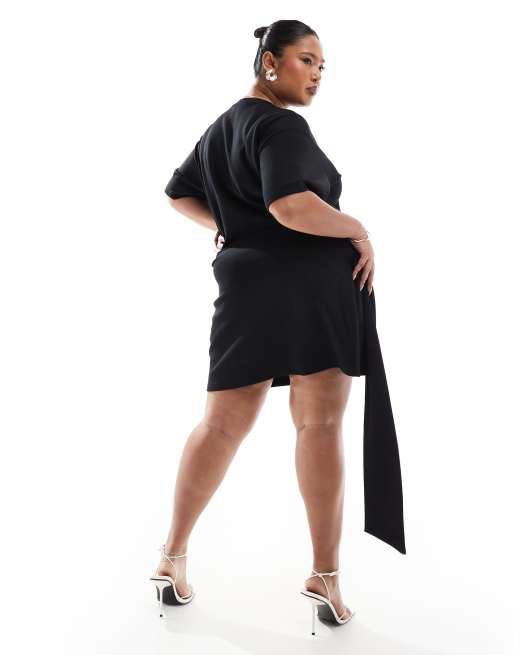 4th & Reckless Plus drape detail mini dress in black, 4 of 4