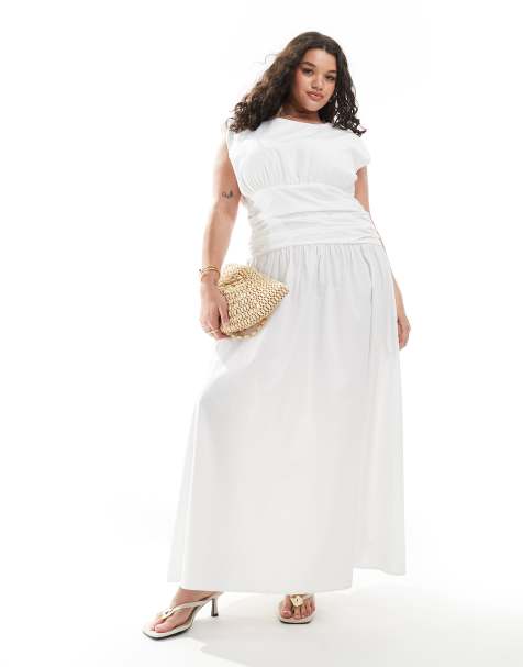 4th & Reckless Plus dropped waist drape detail maxi dress in white - view 1