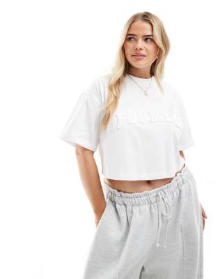 4th & Reckless Plus 4th & Reckless Plus exclusive applique logo boxy t-shirt in white