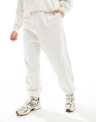 4th & Reckless Plus 4th & Reckless Plus exclusive boucle embossed NY logo joggers co-ord in cream-White