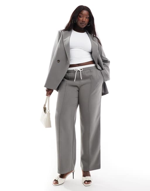 4th & Reckless Plus - Exclusive - Co-ord set van blazer met knopen aan de zijkant en broek met structuur in antracietgrijs