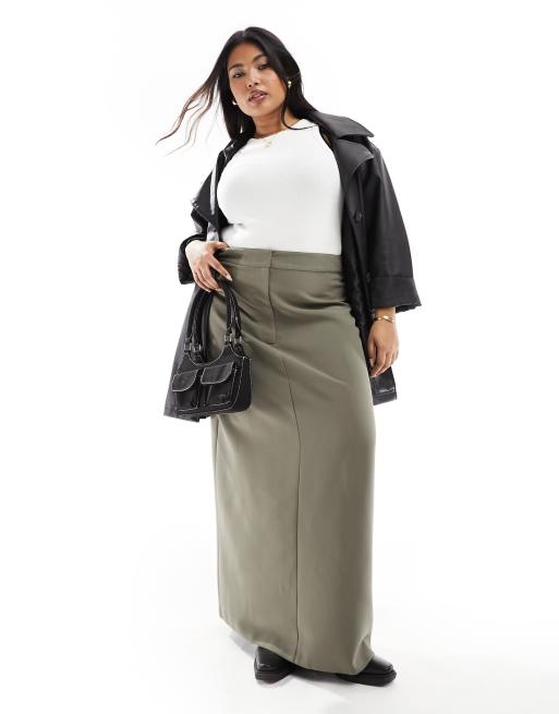 4th & Reckless Plus - Exclusive - Elegante rechte maxi rok in olijfgroen