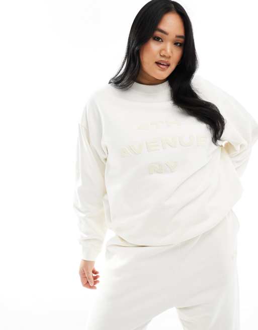 4th & Reckless Plus exclusive embossed boucle 4th Avenue NY logo sweatshirt in cream - part of a set