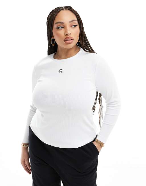 4th & Reckless Plus exclusive embroidered logo ribbed long sleeve top ...