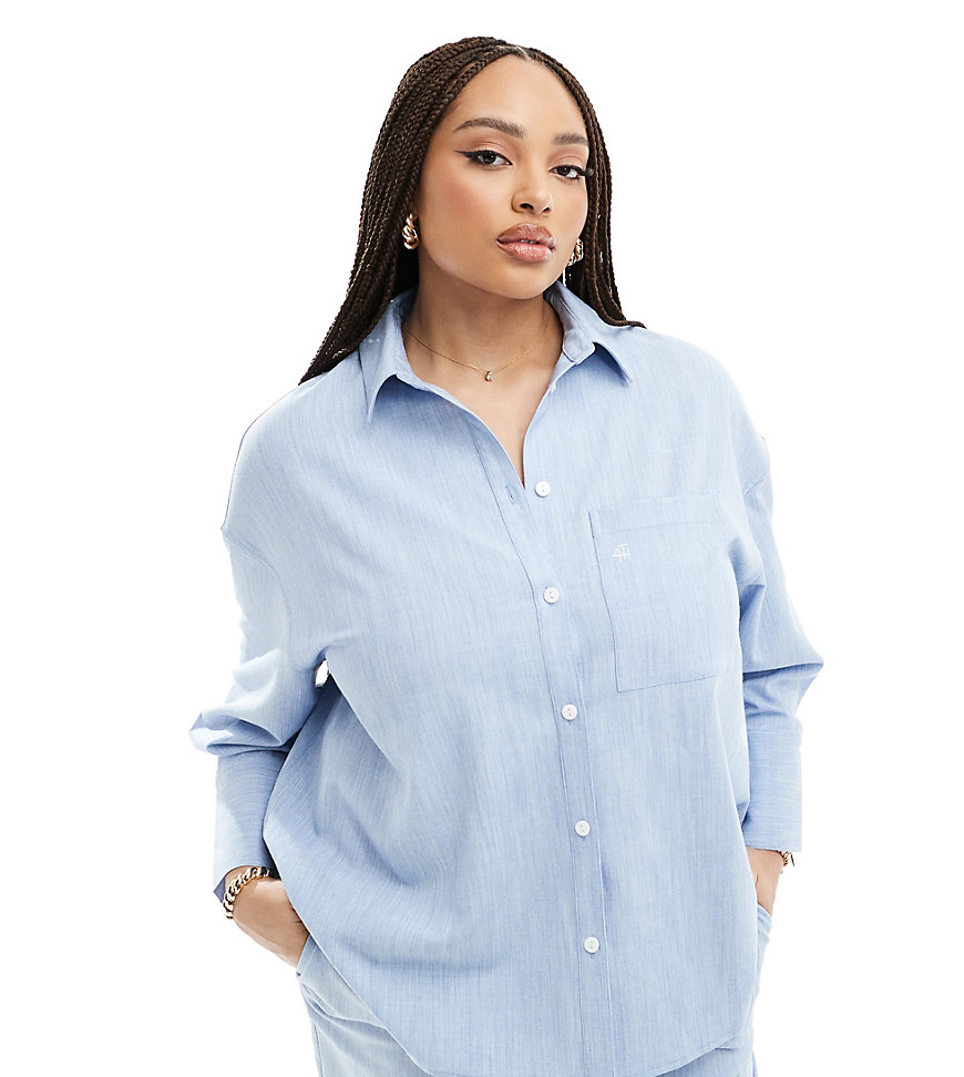4th & Reckless Plus exclusive embroidered logo shirt co-ord in light blue