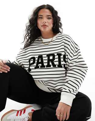 4th & Reckless Plus - Exclusive - Gestreiftes Sweatshirt in Schwarz und Weiß mit Paris-Logo-Bunt