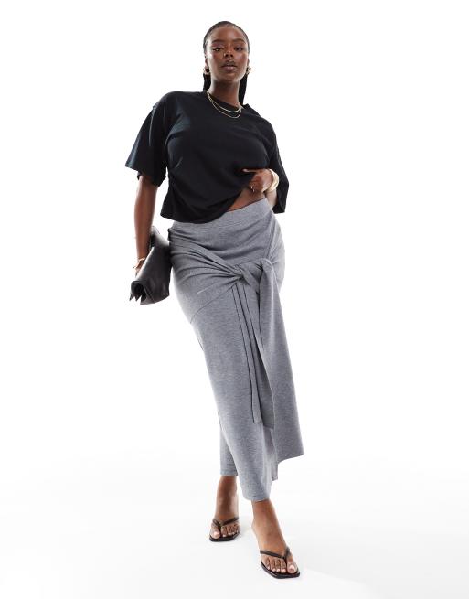 4th & Reckless Plus exclusive knit drape tie waist maxi skirt in gray