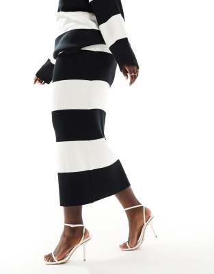 exclusive knit maxi skirt in black and white stripe - part of a set-Multi