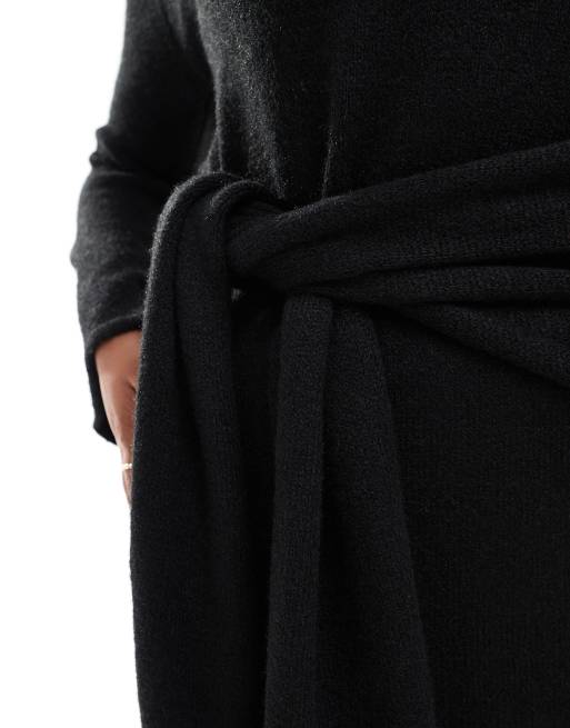 Ajio A Line Knit Dress Tie Black Drape Sweater 4th Reckless Plus