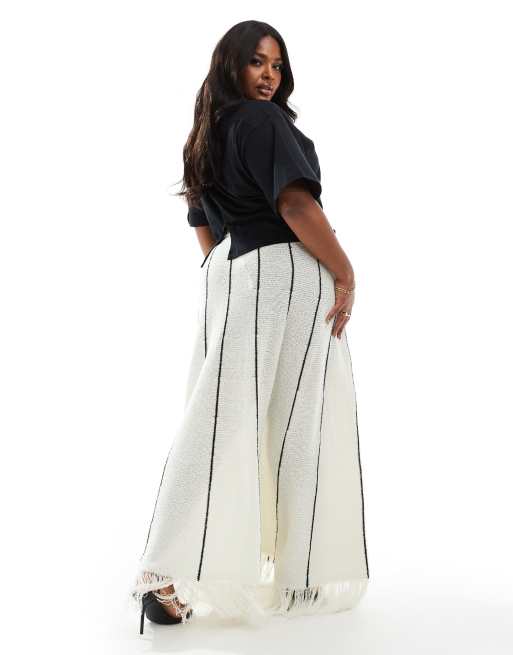4th & Reckless Plus exclusive knitted fringe hem maxi skirt in