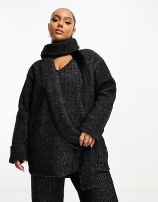 4th & Reckless Plus exclusive knitted jumper with scarf co-ord in black