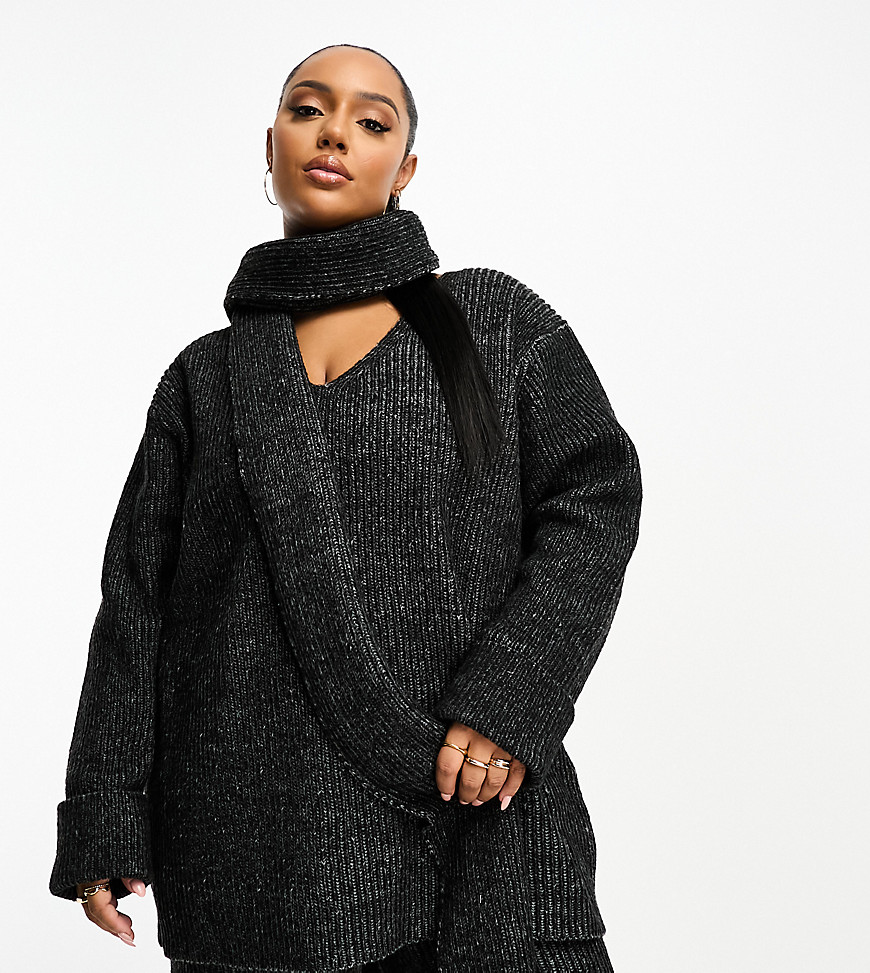 4th & Reckless Plus exclusive knitted jumper with scarf co-ord in black