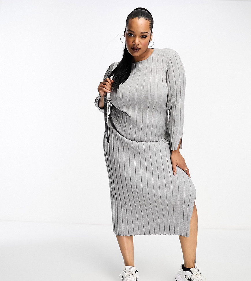 4th & Reckless Plus exclusive knitted side split midi jumper dress in grey
