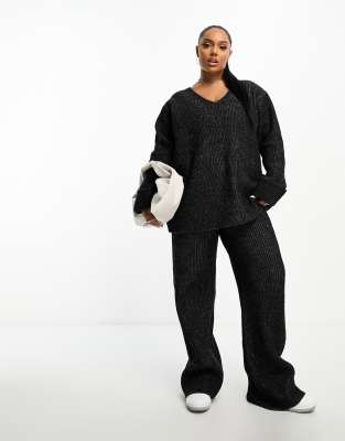 4th & Reckless Plus 4th & Reckless Plus exclusive knitted trouser co-ord in black