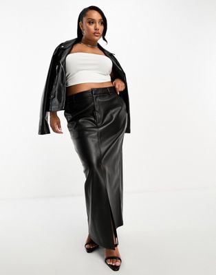 4th & Reckless Plus exclusive leather look front spilt maxi skirt in black - ASOS Price Checker