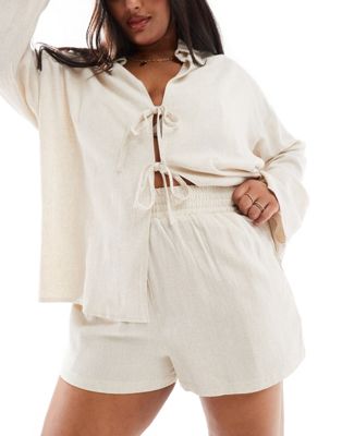 4th & Reckless Plus Exclusive Linen Shirred Waist Shorts In Beige-neutral