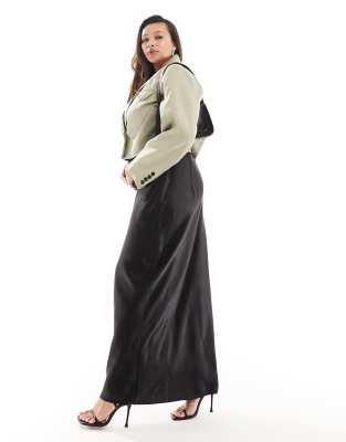 4th & Reckless Plus exclusive maxi satin skirt in black