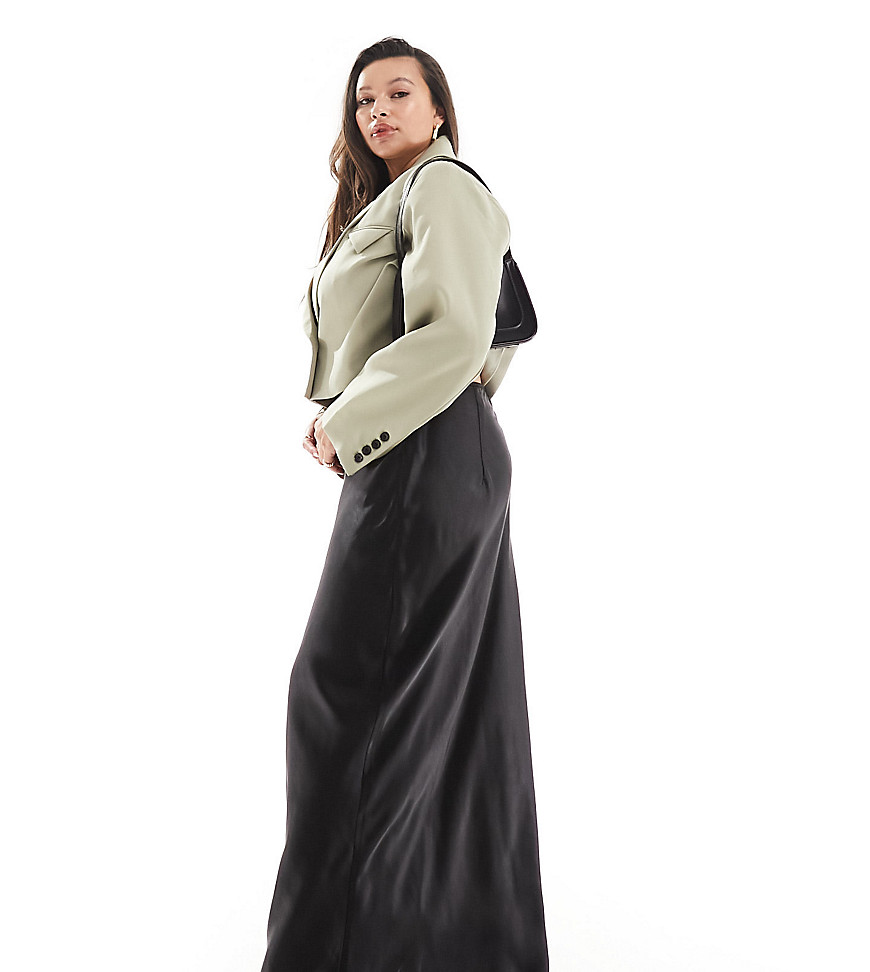 4th & Reckless Plus exclusive maxi satin skirt in black