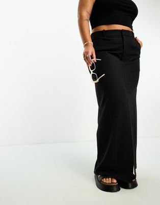 4th & Reckless Plus exclusive maxi split front skirt in black  - ASOS Price Checker