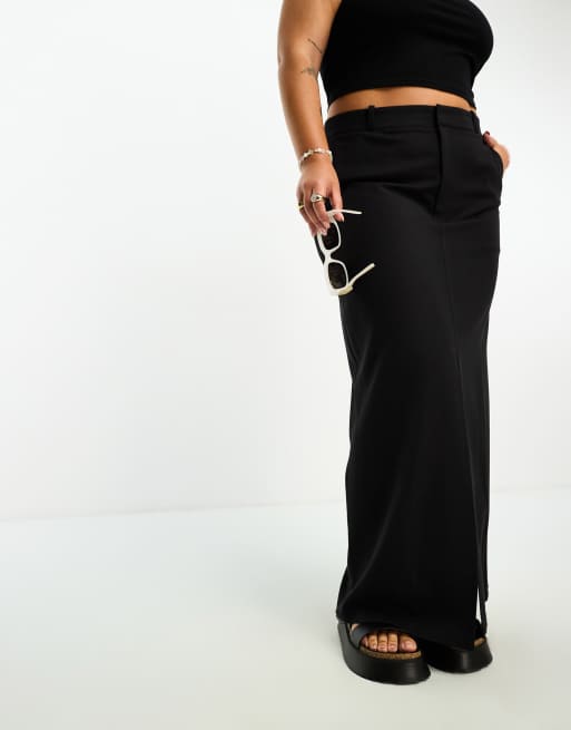 4th & Reckless Plus exclusive maxi split front skirt in black 