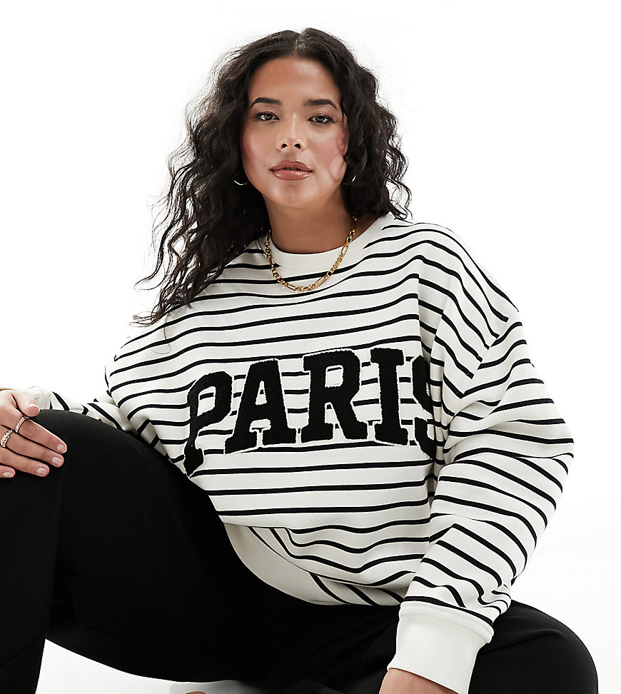 4th & Reckless Plus Exclusive Paris Logo Sweatshirt In Black And White Stripe-multi