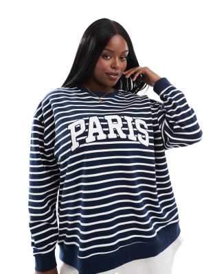 4th & Reckless Plus Exclusive Paris Sweatshirt In Navy Stripe-multi