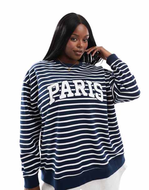 4th & Reckless Plus exclusive Paris sweatshirt in navy stripe - view 1