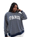[4th & Reckless Plus] 4th & Reckless Plus exclusive Paris sweatshirt in navy stripe-Multi XL White/navy