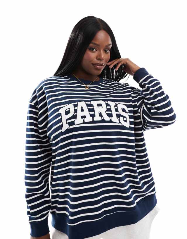 4th & Reckless Plus - exclusive paris sweatshirt in navy stripe