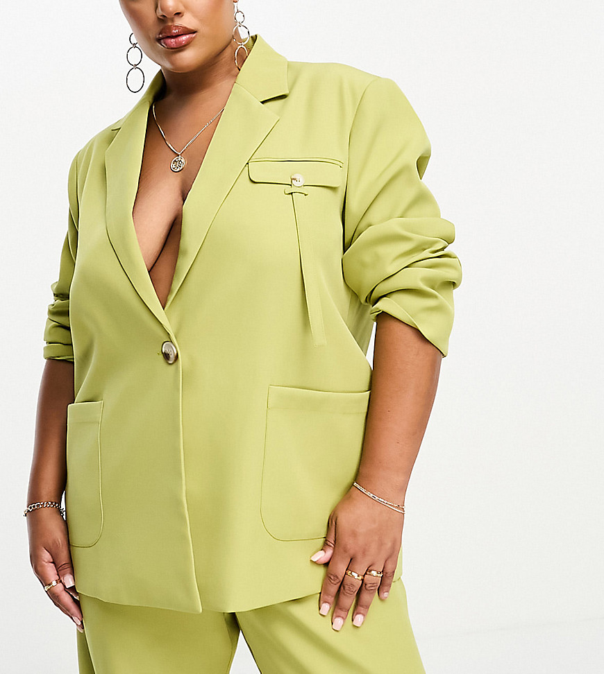 4th & Reckless Plus exclusive pocket detail blazer co-ord in green