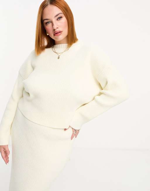 4th & Reckless Plus exclusive ribbed knit jumper in cream (part of