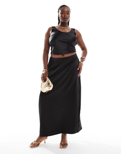 4th Reckless Plus exclusive satin back split maxi skirt in black ASOS