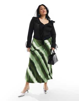 exclusive satin ombre stripe maxi skirt in green