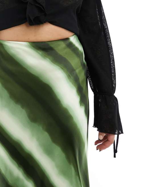 4th & Reckless Plus exclusive satin ombre stripe maxi skirt