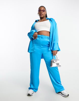 exclusive satin wide leg pants in electric blue - part of a set