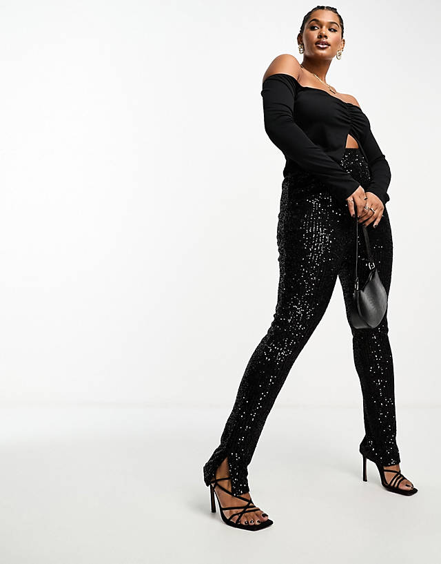 4th & Reckless Plus - exclusive sequin split hem leggings in black