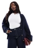 [4th & Reckless Plus] 4th & Reckless Plus exclusive structured v neck abstract gold button detail cardigan in navy 18 NAVY