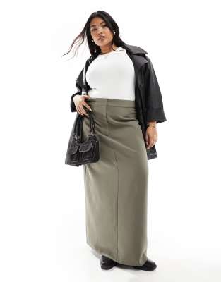 4th & Reckless Plus 4th & Reckless Plus exclusive tailored column maxi skirt in olive-Green