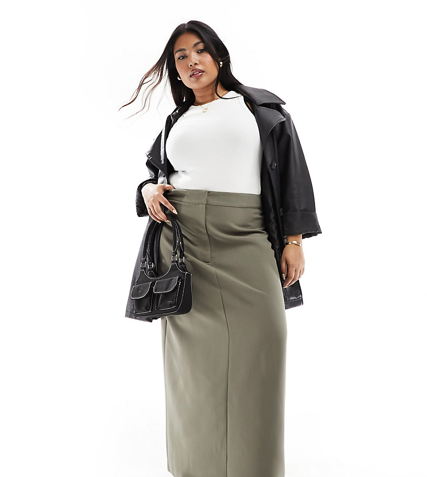 4th & Reckless Plus Exclusive Tailored Column Maxi Skirt In Olive-green
