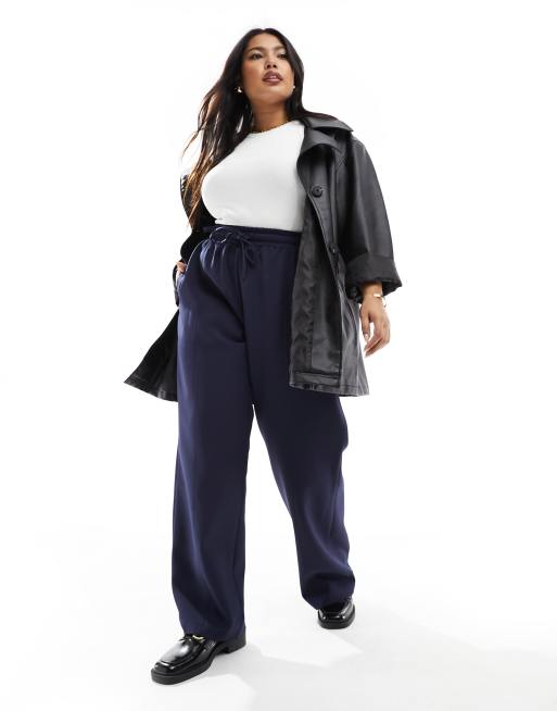 4th & Reckless Plus exclusive tailored drawstring straight leg pants in navy - part of a set